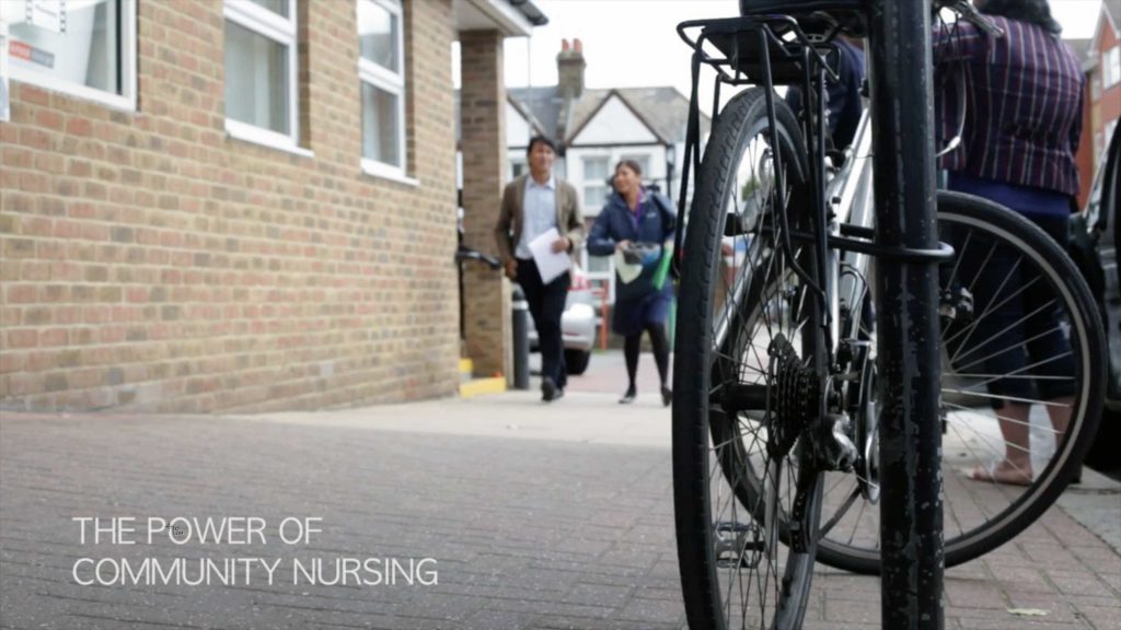 Opening image for Community Nursing video showing nurses bicycles in foreground