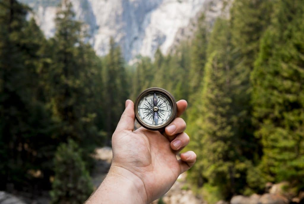 A picture of a person holding a compass