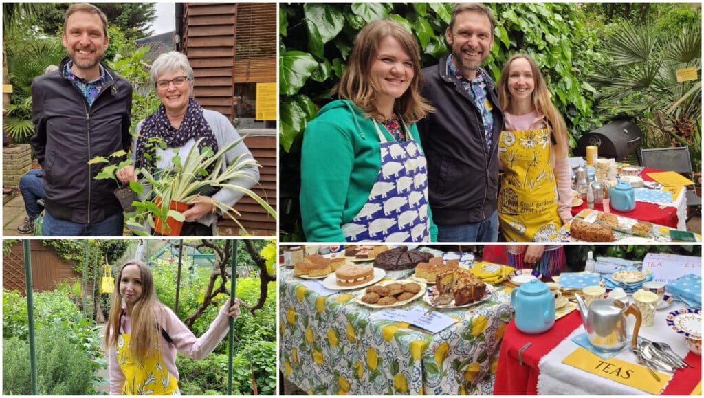 Top left: Matthew and Crystal; Top right: Louise, Matthew and Hanna; Bottom left: Hanna in Matthew's beautiful garden; Bottom right: the teas and cakes
