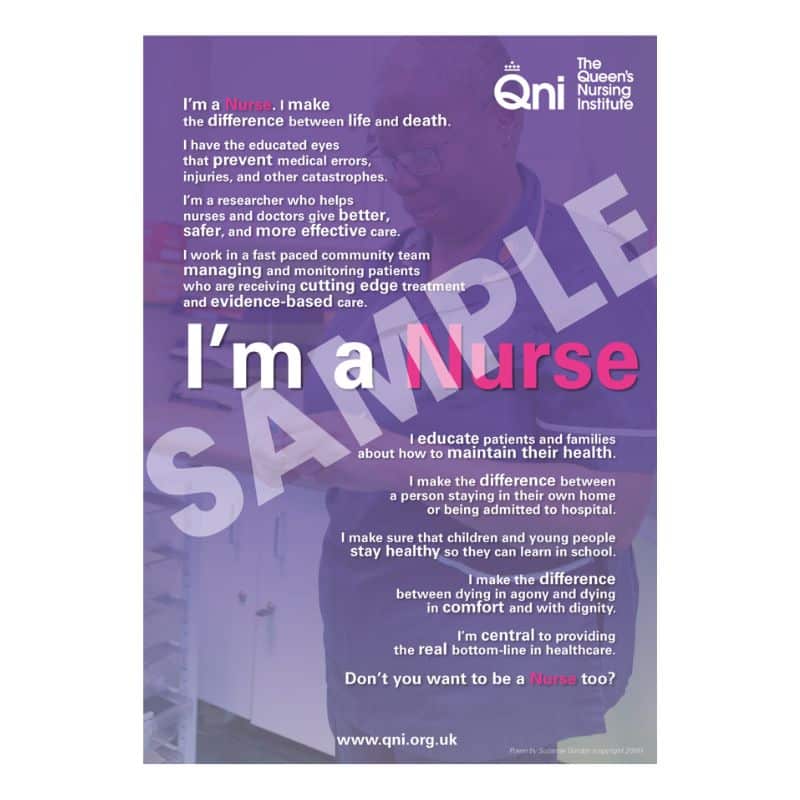 Sample image of the QNI's 'I'm a Nurse' poster